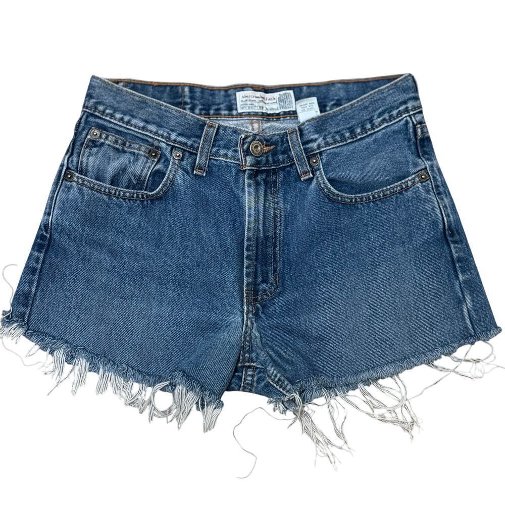 Abercrombie & Fitch Slouch Denim Shorts Size 4 Raw Hem - Picture 3 of 6
